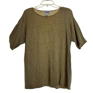 GRAFF Gold Lurex Knit Top Women's Size Large Short Sleeve Shimmer Sparkle Glam L